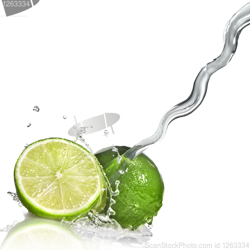 Image of Water splash on lime isolated on white