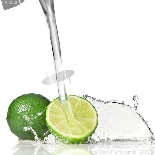 Image of Water splash on lime isolated on white