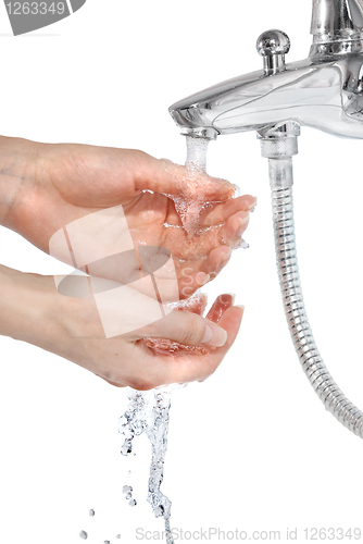 Image of hands with pouring water isolated on white