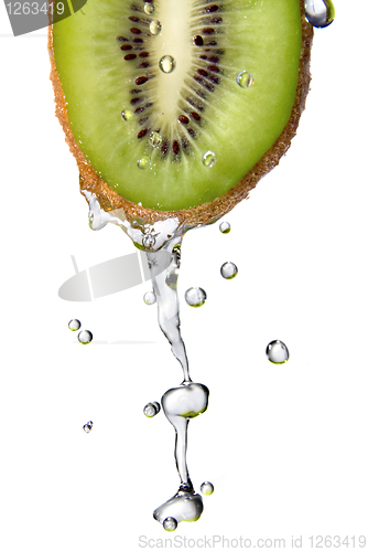 Image of fresh water drops on kiwi isolated on white