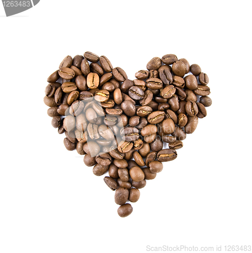 Image of heart from coffee beans isolated on white