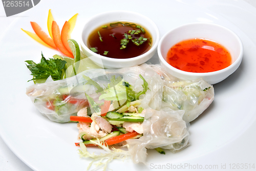 Image of chinese rolls with vegetables on the plate