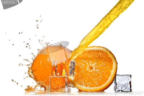 Image of Water splash on orange isolated on white