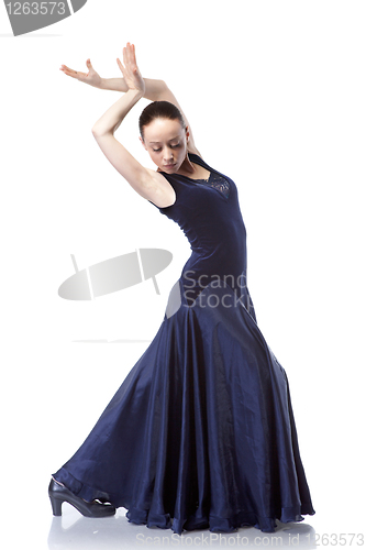 Image of young woman dancing flamenco isolated on white