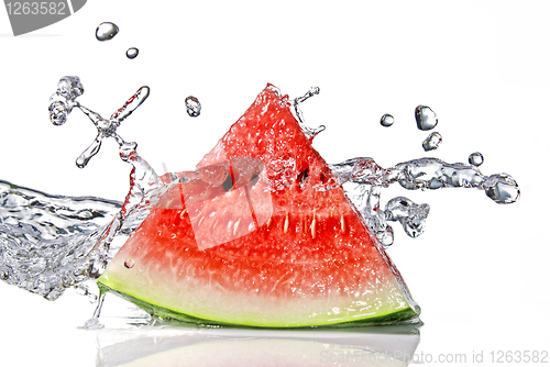 Image of watermelon and water splash isolated on white