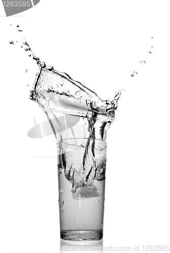 Image of water splash in glass isolated on white