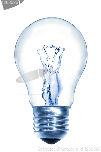 Image of Energy concept. Light bulb with water isolated on white