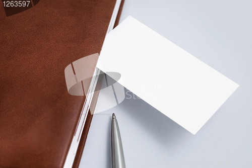 Image of Empty business card with diary and pen