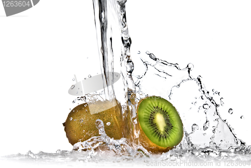 Image of Water splash on kiwi isolated on white