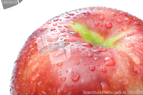Image of red apple with water drops isolated on white