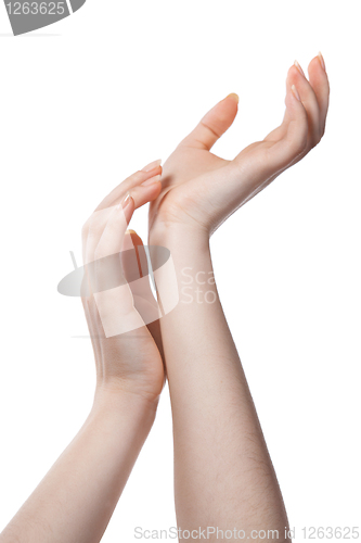 Image of figure from female hands isolated on white