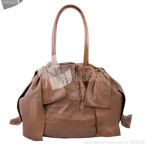 Image of luxury brown leather female bag isolated on white