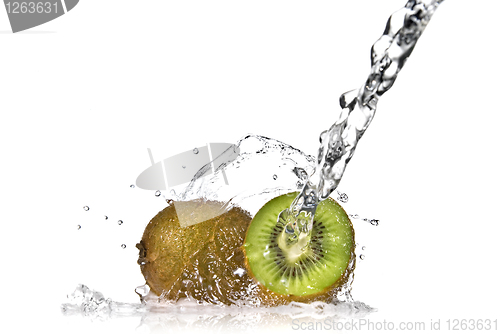 Image of Water splash on kiwi isolated on white