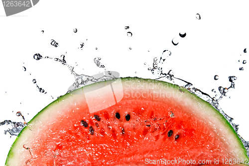 Image of watermelon and water splash isolated on white