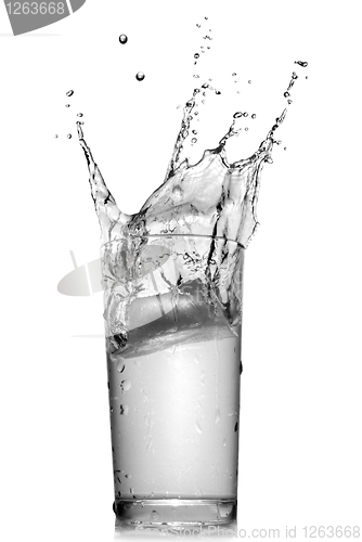 Image of water splash in glass isolated on white