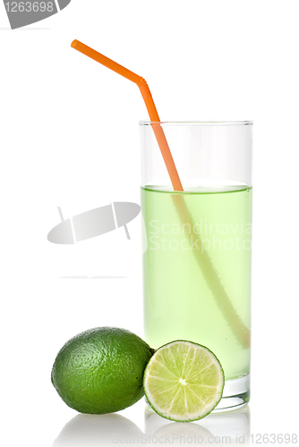 Image of lime juice with lime isolated on white