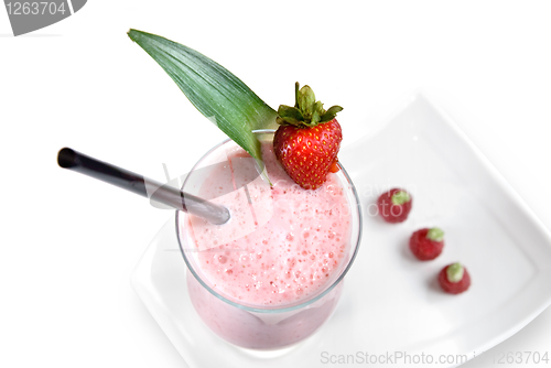 Image of strawberry milkshake isolated on white