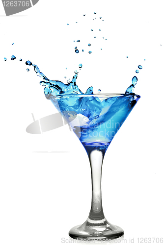 Image of Blue curacao cocktail with splash isolated on white