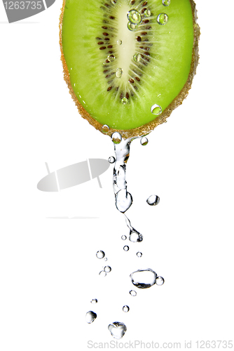 Image of fresh water drops on kiwi isolated on white