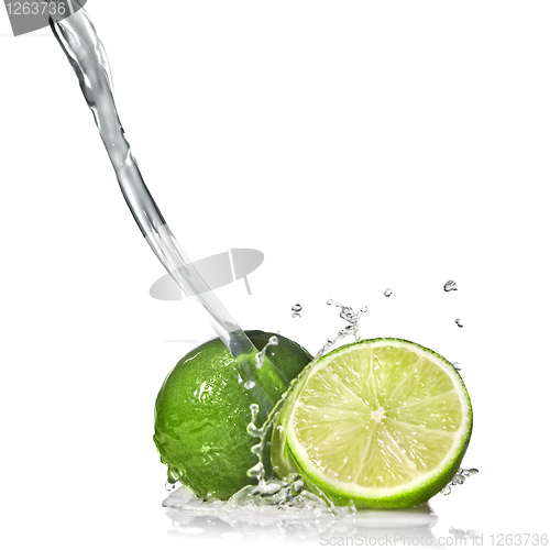 Image of Water splash on lime isolated on white