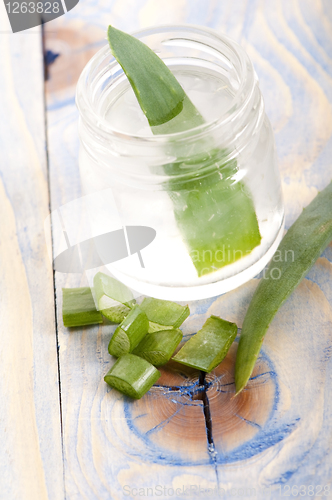 Image of aloe vera juice with fresh leaves