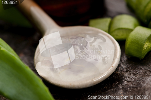 Image of aloe vera juice with fresh leaves