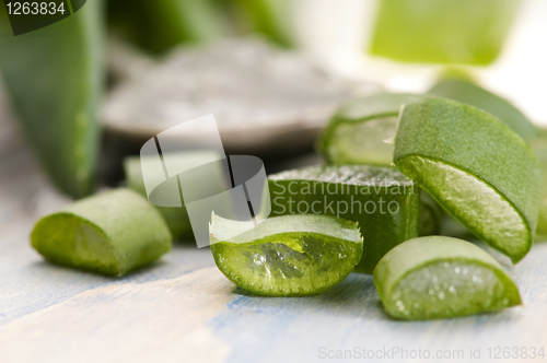 Image of aloe vera juice with fresh leaves