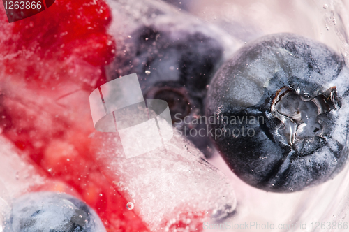 Image of Raspberry and blackberry frozen in ice sticks