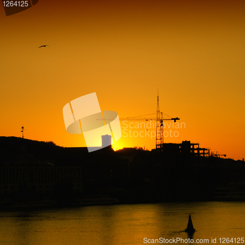 Image of City silhouette on sunset