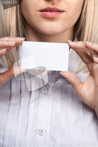 Image of Woman hand holding empty visiting card