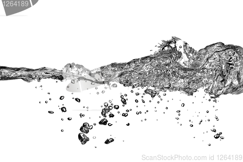 Image of water splash with bubbles isolated on white