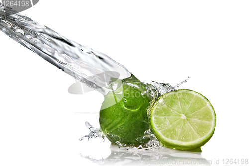 Image of Water splash on lime isolated on white