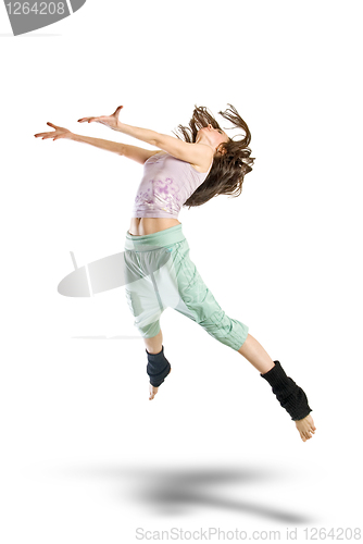 Image of jumping young dancer isolated on white background