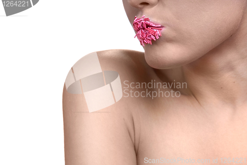 Image of Beautiful womans shoulder and part of face isolated on white