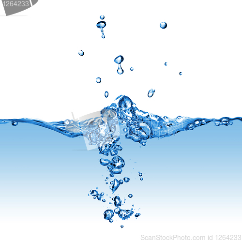 Image of water splash with bubbles isolated on white