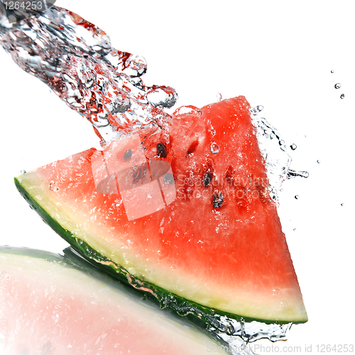 Image of watermelon and water splash isolated on white
