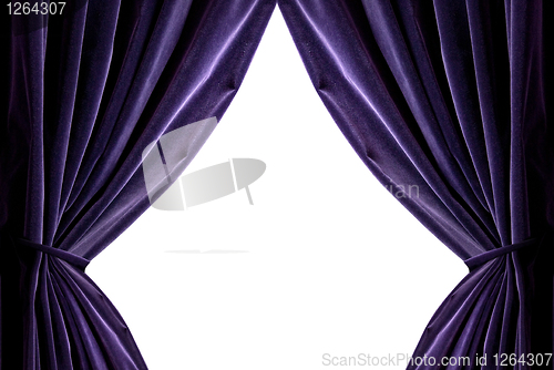 Image of violet curtains isolated on white