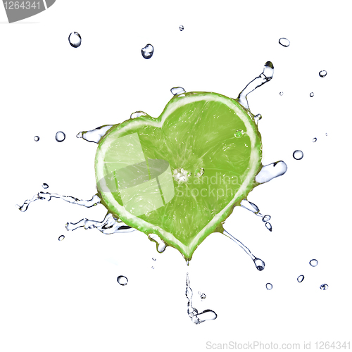 Image of heart from lime dropped into water isolated on white