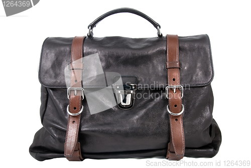 Image of luxury black leather male travel bag isolated on white