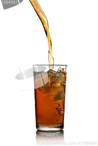 Image of Poring cola into glass isolated on white