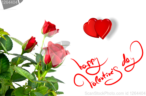 Image of red roses with hearts and greetings for valentines day