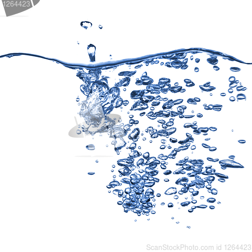 Image of water splash with bubbles isolated on white
