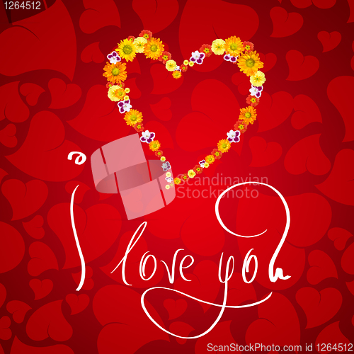 Image of I love you. Card for Valentines day with small heart from flower