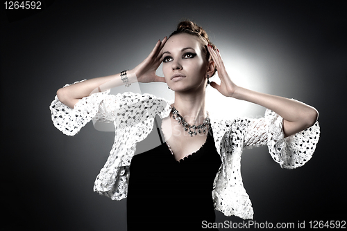 Image of black and white portrait of beautiful glamour woman in studio