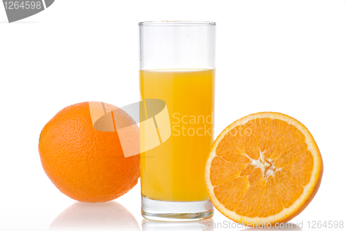 Image of orange juice and orange isolated on white