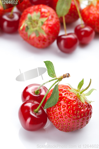 Image of Strawberry and cherry on white