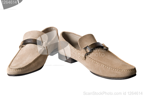 Image of light brown male leather shoes isolated on white