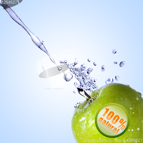 Image of fresh water splash on green apple