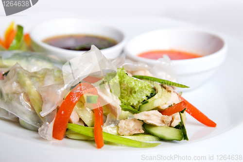 Image of chinese rolls with vegetables on the plate