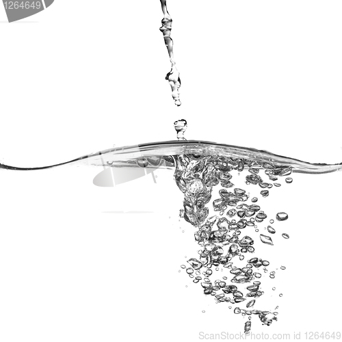 Image of water splash with bubbles isolated on white